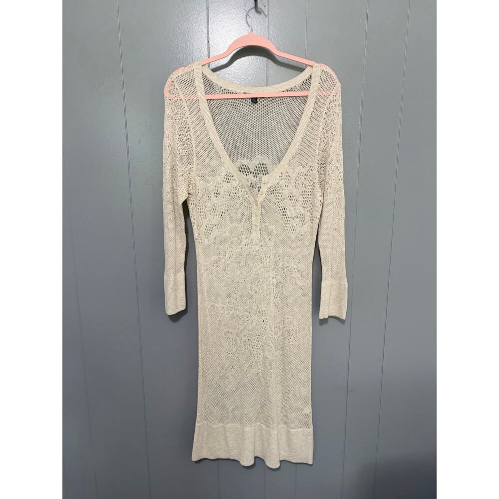 American Eagle Outfitters Beige Knit Crochet Boho Festival Mini Dress XXL
